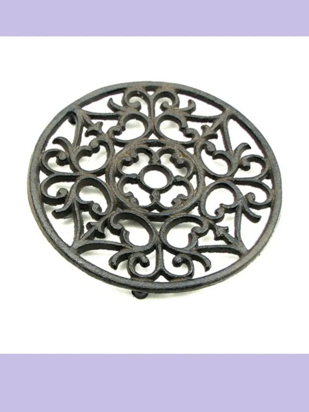 Decorative Round Cast Iron Trivet Ornate 7 3/8